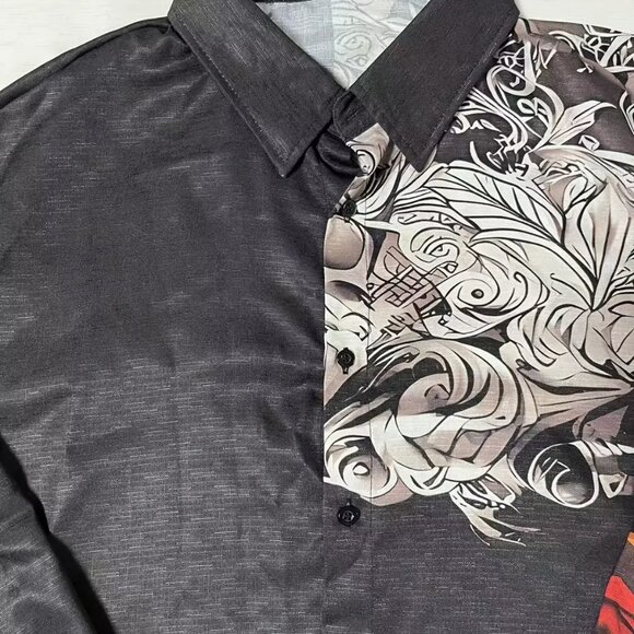 Men's Plus Size Vintage Ethnic Print Long Sleeve Button-Down Casual Shirt XXL - Picture 6 of 6